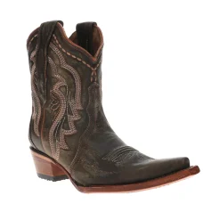 Chocolate Ankle Embroidered Snip Toe Pull On Cowboy Booties
