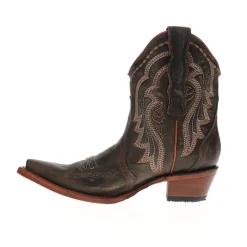 Chocolate Ankle Embroidered Snip Toe Pull On Cowboy Booties