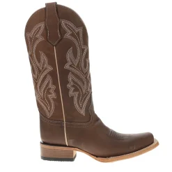 Chocolate Wide Embroidered Square Toe Pull On Cowboy Boots