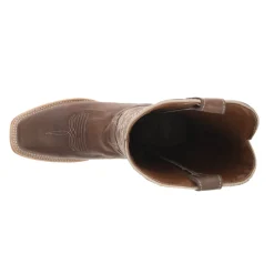 Chocolate Wide Embroidered Square Toe Pull On Cowboy Boots