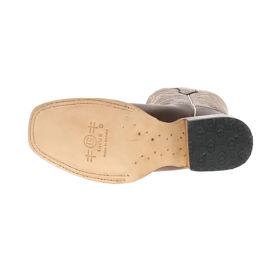 Chocolate Wide Embroidered Square Toe Pull On Cowboy Boots