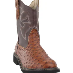 Chunk Rider Ostrich Embroidery Round Toe Cowboy Boots