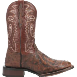 Dillinger Full Quill Ostrich Embroidered Square Toe Pull On Cowboy Boot