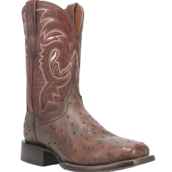 Dillinger Full Quill Ostrich Embroidered Square Toe Pull On Cowboy Boot