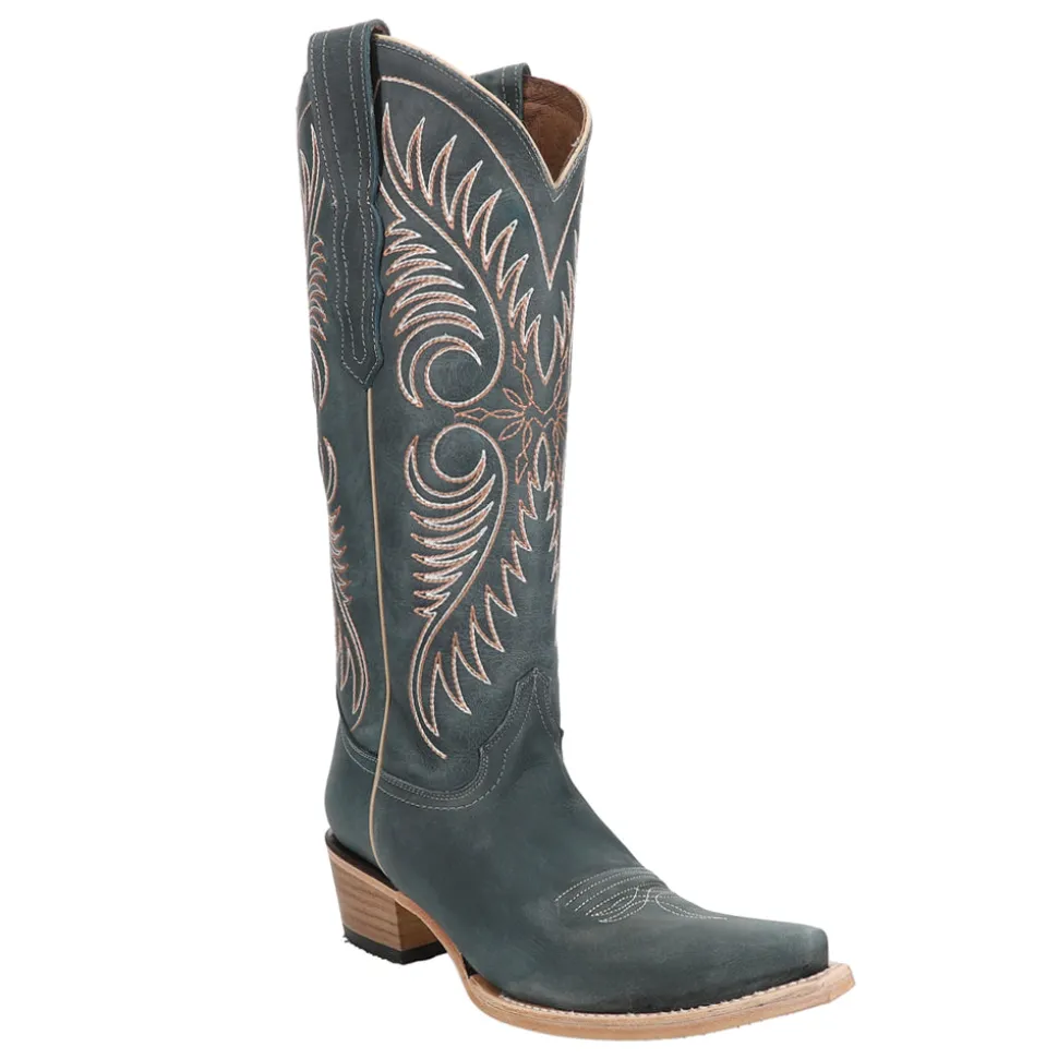 Distressed Embroidered Snip Toe Cowboy Boots