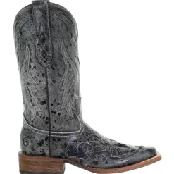 Distressed Embroidered Snake Square Toe Cowboy Boots