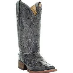 Distressed Embroidered Snake Square Toe Cowboy Boots