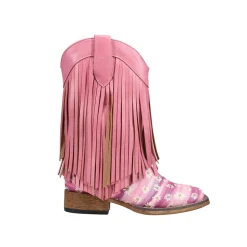 Double Fringe Glitter Metallic Square Toe Cowboy Boots (Little Kid)