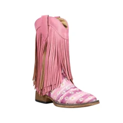 Double Fringe Glitter Metallic Square Toe Cowboy Boots (Little Kid)