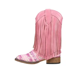 Double Fringe Glitter Metallic Square Toe Cowboy Boots (Little Kid)
