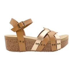 Edna Cork Metallic Wedge Sandals