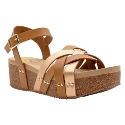 Edna Cork Metallic Wedge Sandals