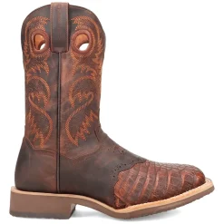Egan Caiman Embroidered Square Toe Pull On Cowboy Boots