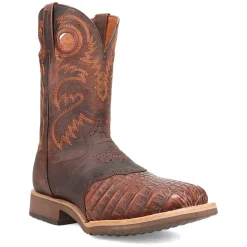 Egan Caiman Embroidered Square Toe Pull On Cowboy Boots