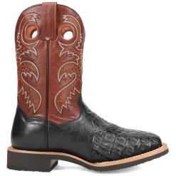 Egan Caiman Embroidered Square Toe Pull On Cowboy Boots