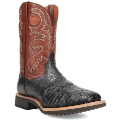 Egan Caiman Embroidered Square Toe Pull On Cowboy Boots
