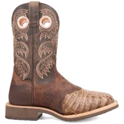 Egan Caiman Embroidered Square Toe Pull On Cowboy Boots
