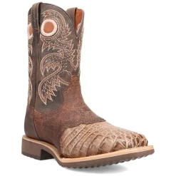 Egan Caiman Embroidered Square Toe Pull On Cowboy Boots