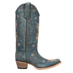 Floral Embroidered Snip Toe Pull On Cowboy Boots