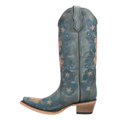 Floral Embroidered Snip Toe Pull On Cowboy Boots