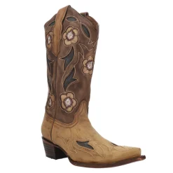 Floral Embroidered Tooled Inlay Snip Toe Cowboy Boots