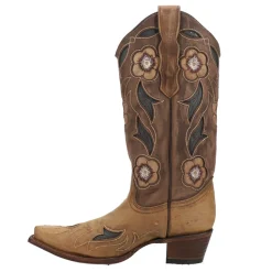Floral Embroidered Tooled Inlay Snip Toe Cowboy Boots