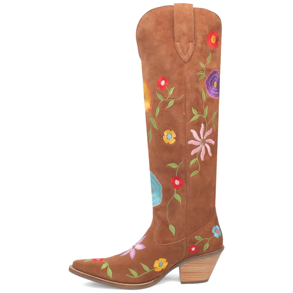 Flower Power Embroidered Floral Snip Toe Pull On Cowboy Boots