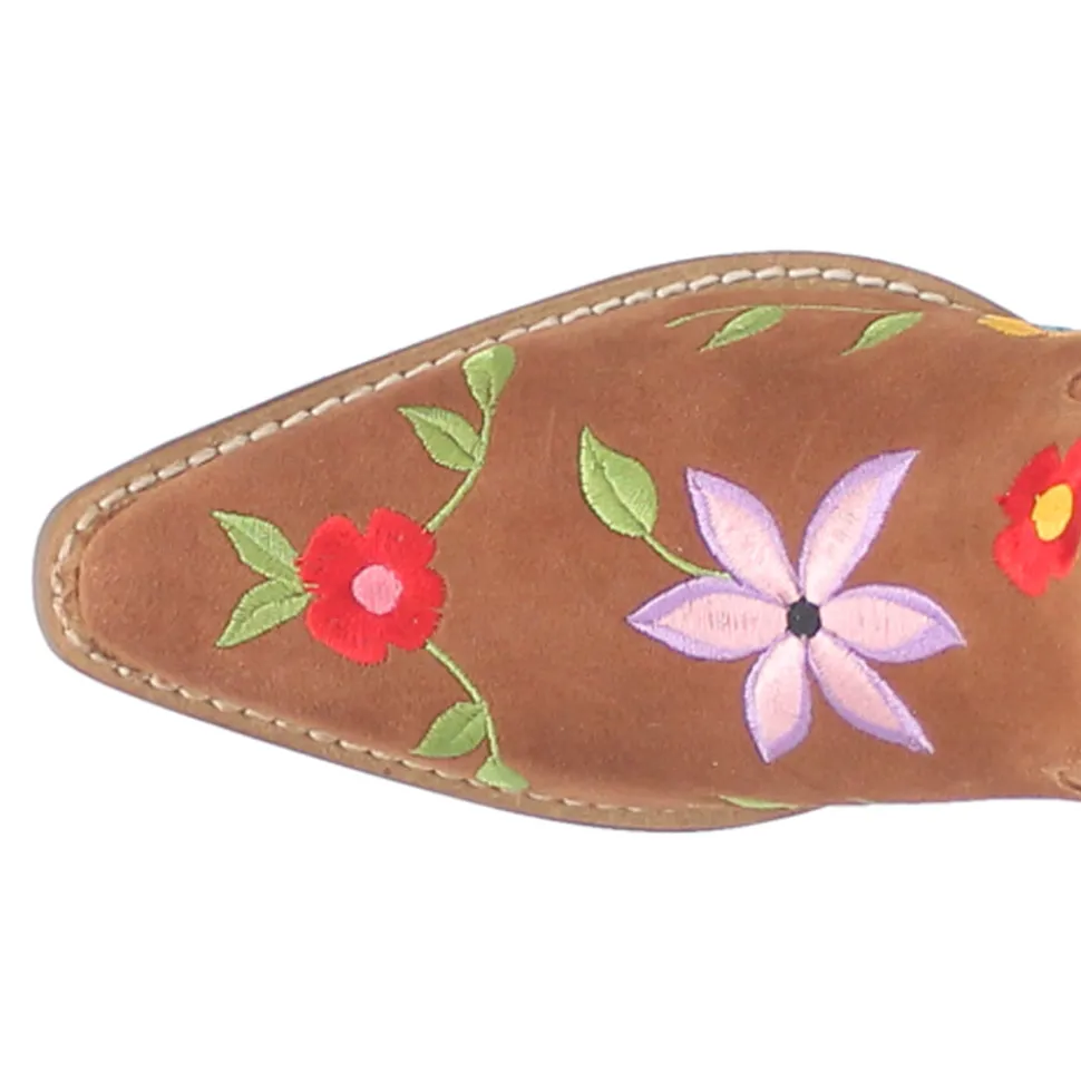 Flower Power Embroidered Floral Snip Toe Pull On Cowboy Boots