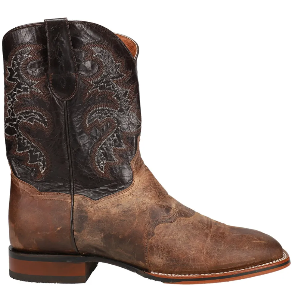 Franklin Embroidered Square Toe Pull On Cowboy Boots