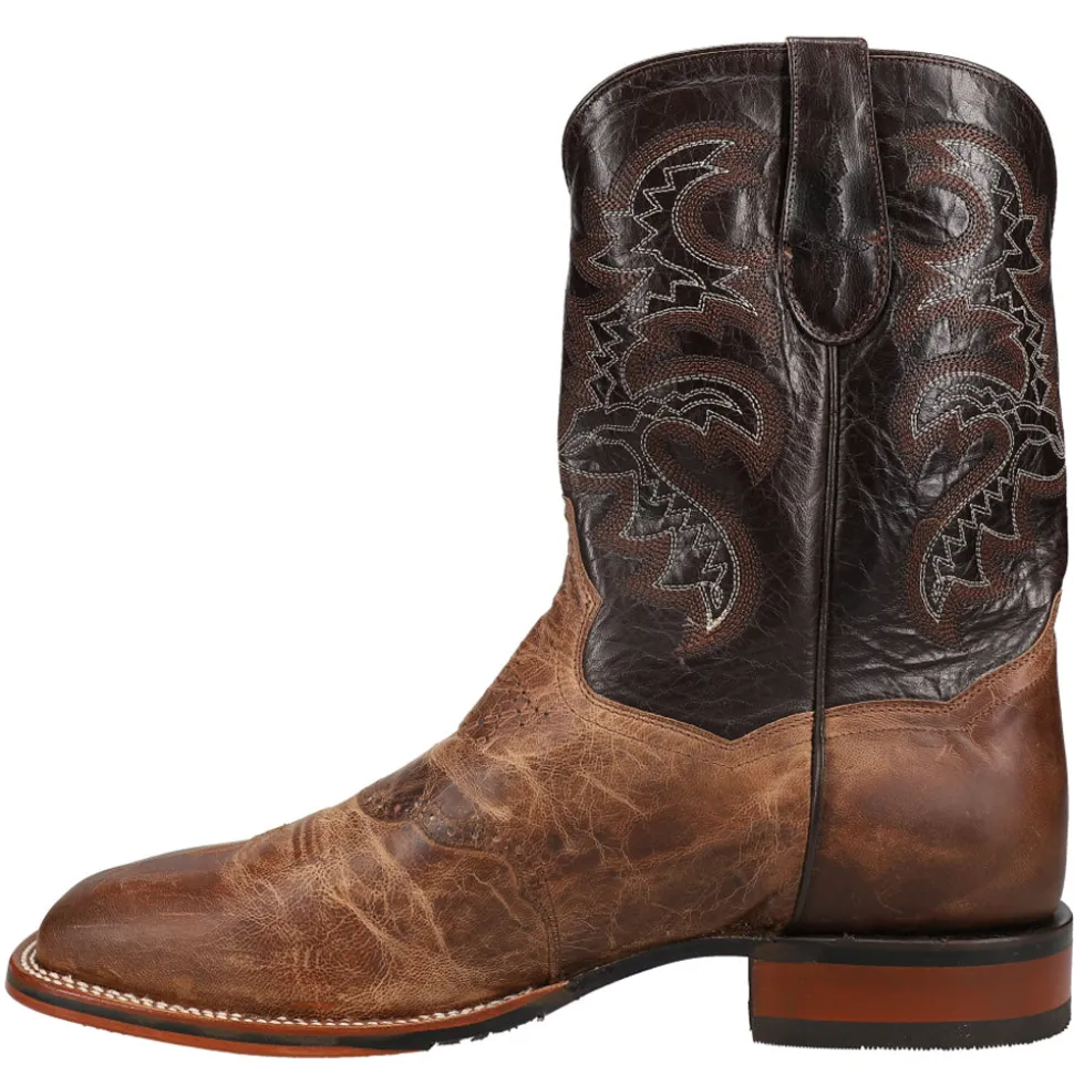 Franklin Embroidered Square Toe Pull On Cowboy Boots