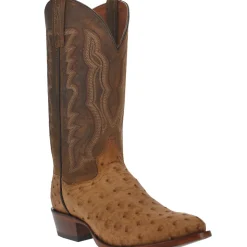 Gehrig Ostrich Embroidered Round Toe Pull On Cowboy Boots