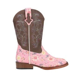 Glitter Floral Embroidered Square Toe Cowboy Boots (Little Kid)