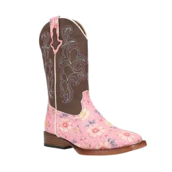 Glitter Floral Embroidered Square Toe Cowboy Boots (Little Kid)