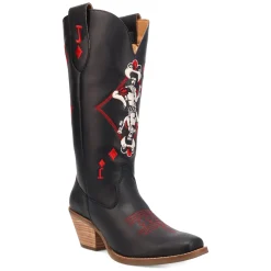Jack Of Diamonds Graphic Embroidered Square Toe Pull On Cowboy Boots