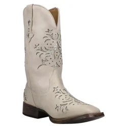 Kennedy Tooled-Inlay Glitter Square Toe Pull On Cowboy Boots