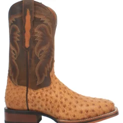 Kershaw Ostrich Embroidered Square Toe Pull On Cowboy Boots