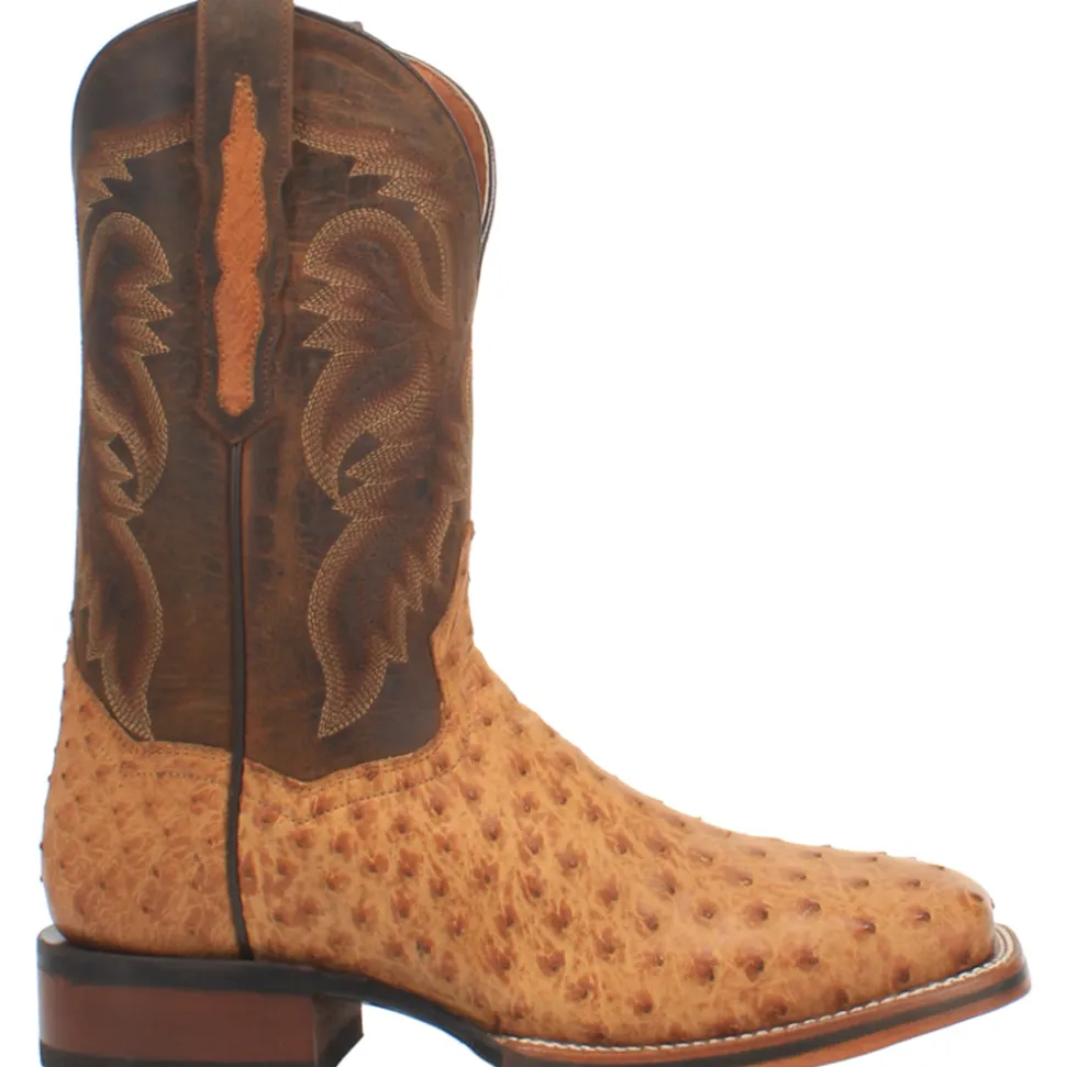 Kershaw Ostrich Embroidered Square Toe Pull On Cowboy Boots
