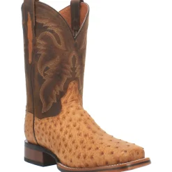Kershaw Ostrich Embroidered Square Toe Pull On Cowboy Boots
