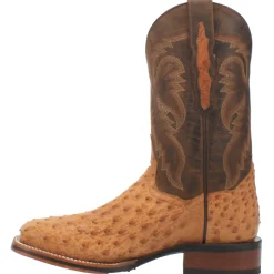 Kershaw Ostrich Embroidered Square Toe Pull On Cowboy Boots