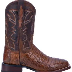 Kingsly Caiman Croc Embroidered Square Toe Pull On Cowboy Boots