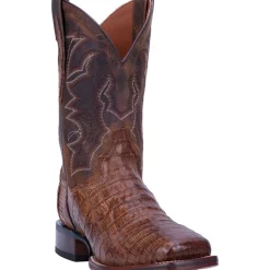 Kingsly Caiman Croc Embroidered Square Toe Pull On Cowboy Boots