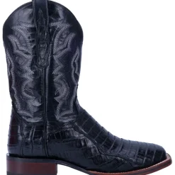 Kingsly Caiman Croc Embroidered Square Toe Pull On Cowboy Boots