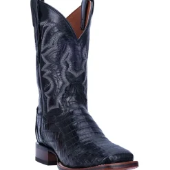 Kingsly Caiman Croc Embroidered Square Toe Pull On Cowboy Boots