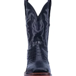 Kingsly Caiman Croc Embroidered Square Toe Pull On Cowboy Boots