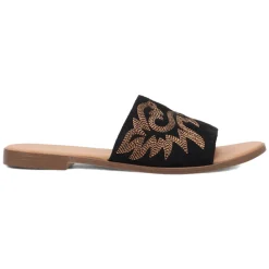 Lasso Embroidered Slide Flat Sandals
