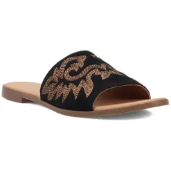 Lasso Embroidered Slide Flat Sandals