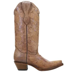 LD Brown Embroidered Floral Snip Toe Cowboy Boots