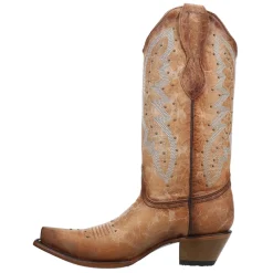 LD Brown Embroidered Studded Snip Toe Cowboy Boots