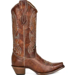 LD Tan Embroidered Studded Snip Toe Cowboy Boots