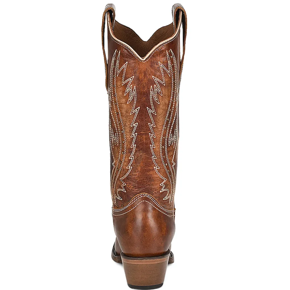 LD Tan Embroidered Studded Snip Toe Cowboy Boots